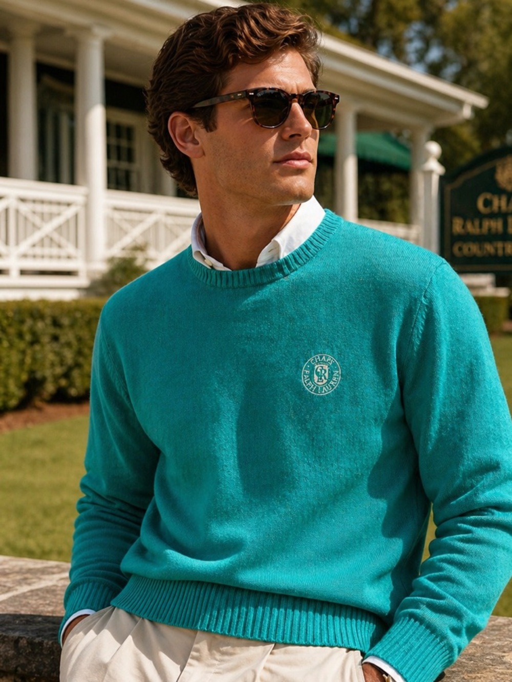 Chaps Ralph Lauren Teal Knot Sweater, 100% cotton, size medium